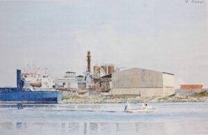 the industrial harbour, by Sardinian artist and watercolorist Gianluigi Concas